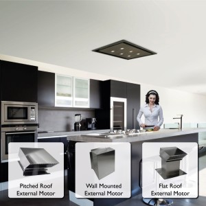 90cm x 50cm ceiling cooker hood With External Motor Options Black